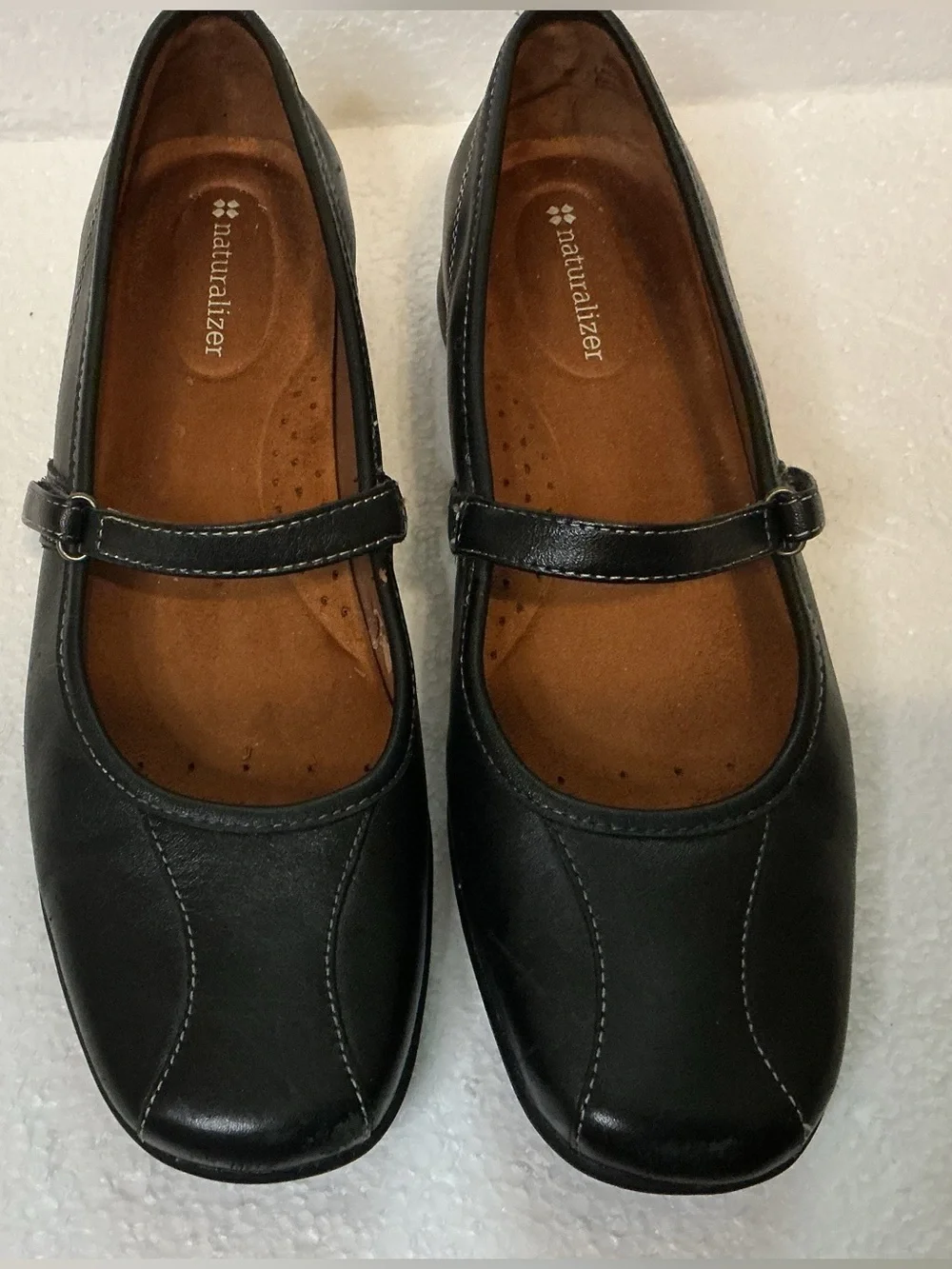 ❌❌❌sld14 Mary Jane Shoes Women 9M Black Leather Comfort Low Wedge